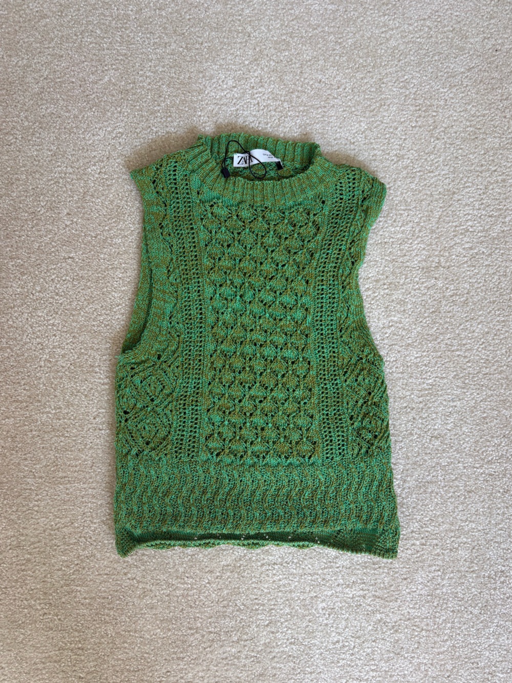 Zara Green Marled Crochet Knit Tank